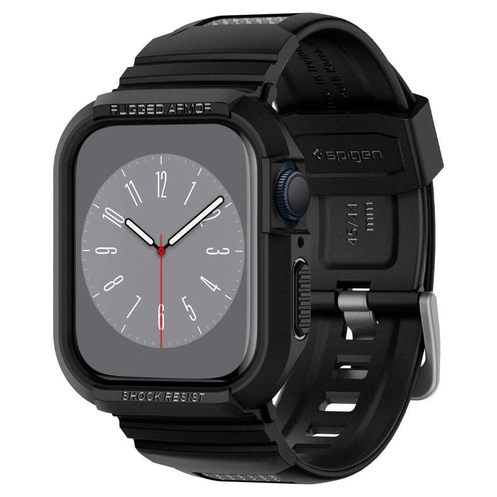 Spigen Rugged Armor Pro Case med rem til Apple Watch 4 / 5 / 6 / 7 / 8 / SE (44/45 mm) - sort