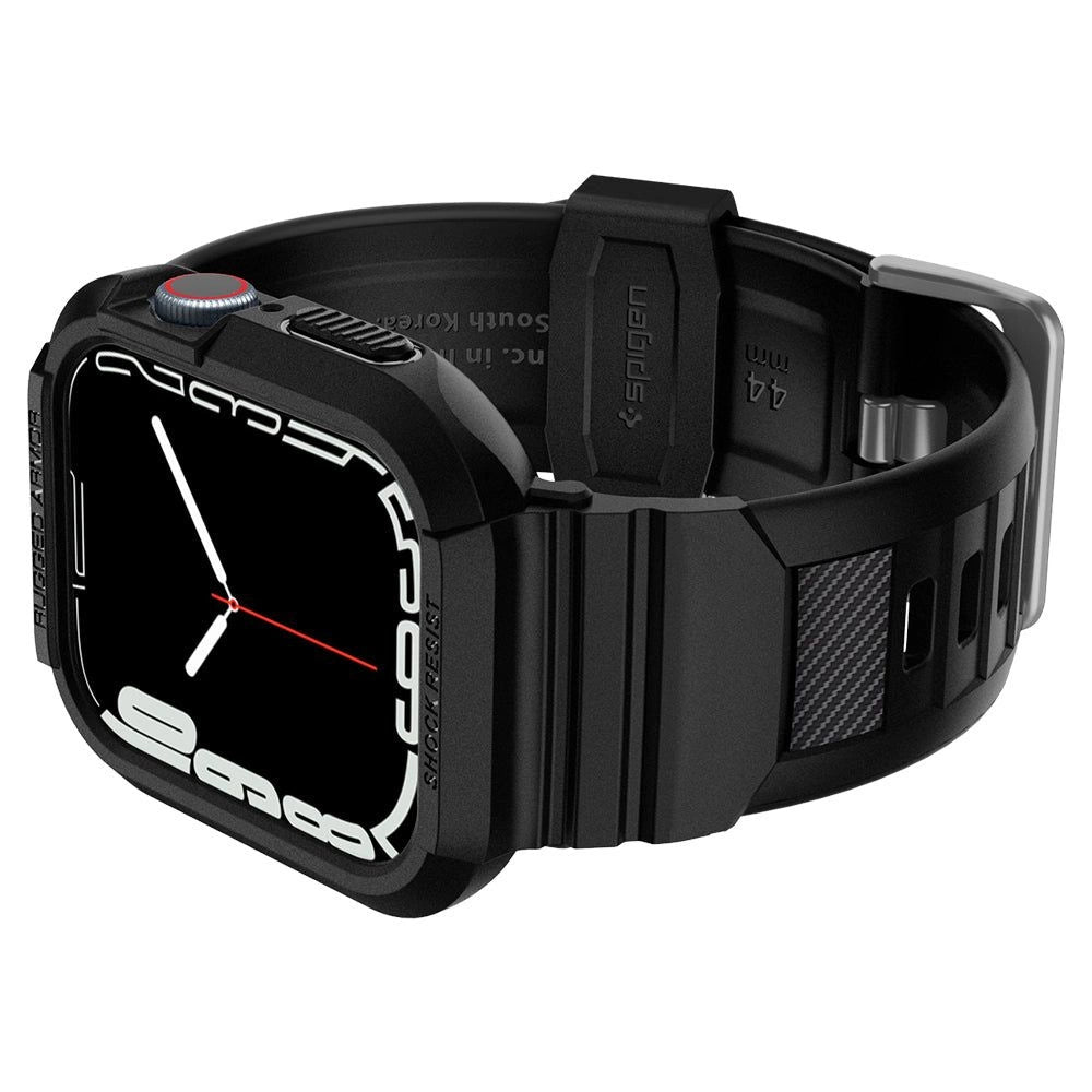 Spigen Rugged Armor Pro Case med rem til Apple Watch 4 / 5 / 6 / 7 / 8 / SE (44/45 mm) - sort
