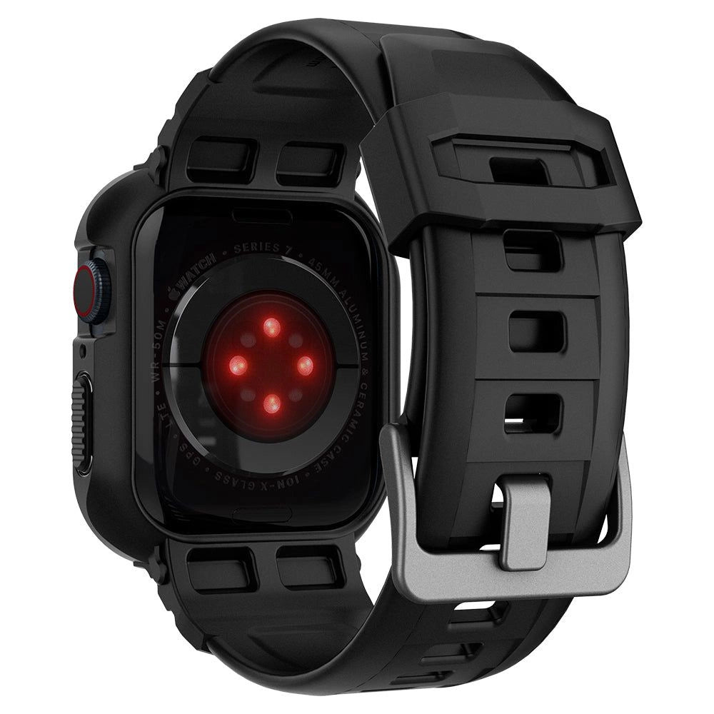 Spigen Rugged Armor Pro Case med rem til Apple Watch 4 / 5 / 6 / 7 / 8 / SE (44/45 mm) - sort