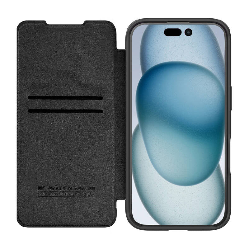 Etui Nillkin Qin Prop Leather iPhone 16 Pro Max (sort)