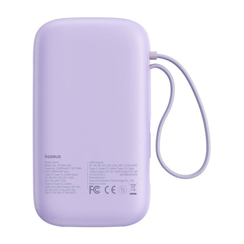 Baseus QPow 2 20000mAh 30W 2xUSB-C powerbank (lila)
