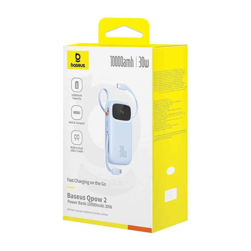 Powerbank Baseus QPow 2 10000mAh 30W 2xUSB-C (blå)