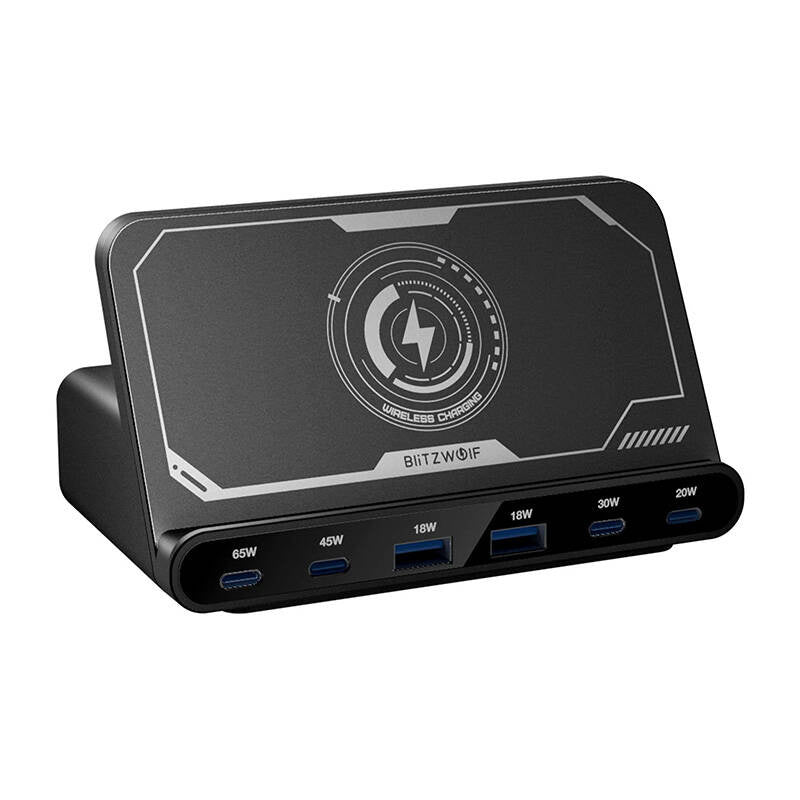 Blitzwolf BW-S27 160W, 2xUSB-A, 4xUSB-C, 15W trådløs oplader (sort)