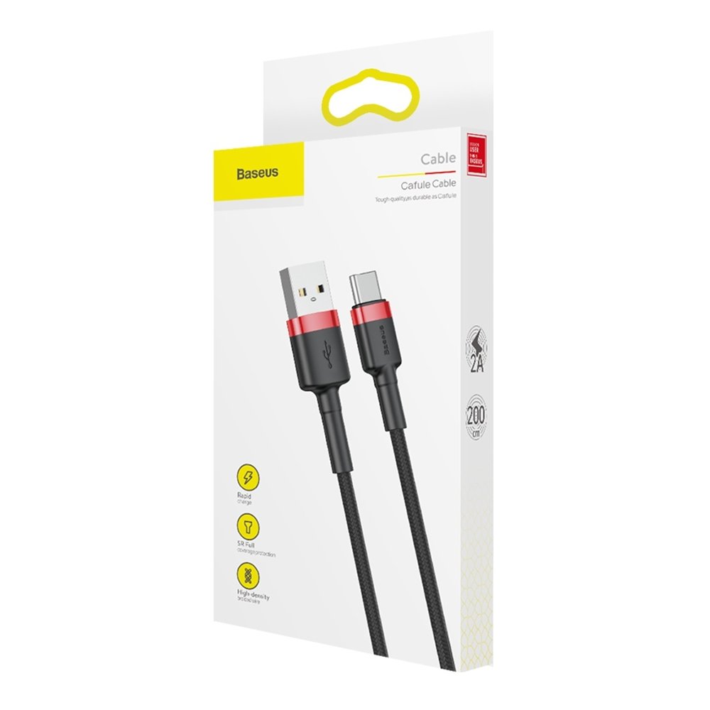 Baseus Cafule Cable Durable Nylon Cable USB / USB-C QC3.0 2A 2M Black and Red (CATKLF-C91)