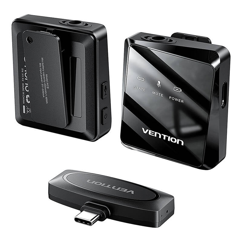 Trådløs mikrofon x2 Vention NCBB0 USB-C (sort)