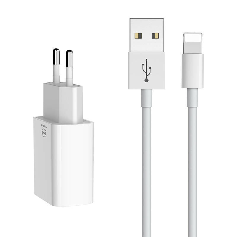 Dual USB-oplader Mcdodo CH-6720 (EU) Lightning 1m Rejsesæt (hvid)