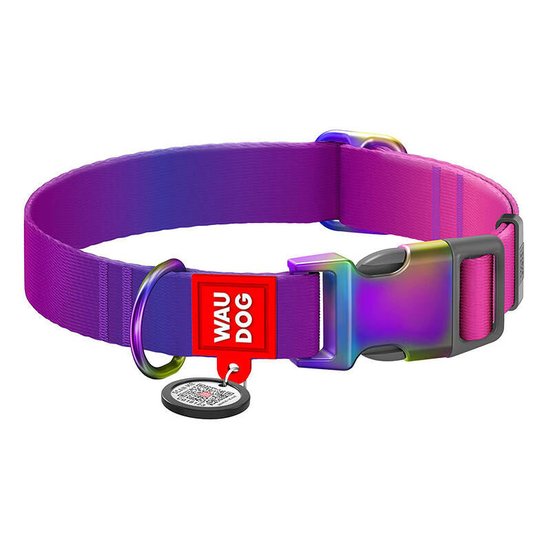 Hundehalsbånd af nylon med QR-kode WAUDOG 15 mm bredt, 25-35 cm langt lilla