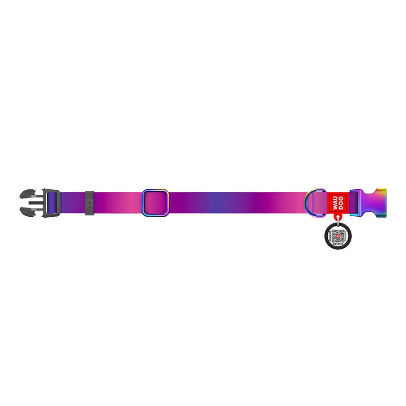 Hundehalsbånd af nylon med QR-kode WAUDOG 15 mm bredt, 25-35 cm langt lilla