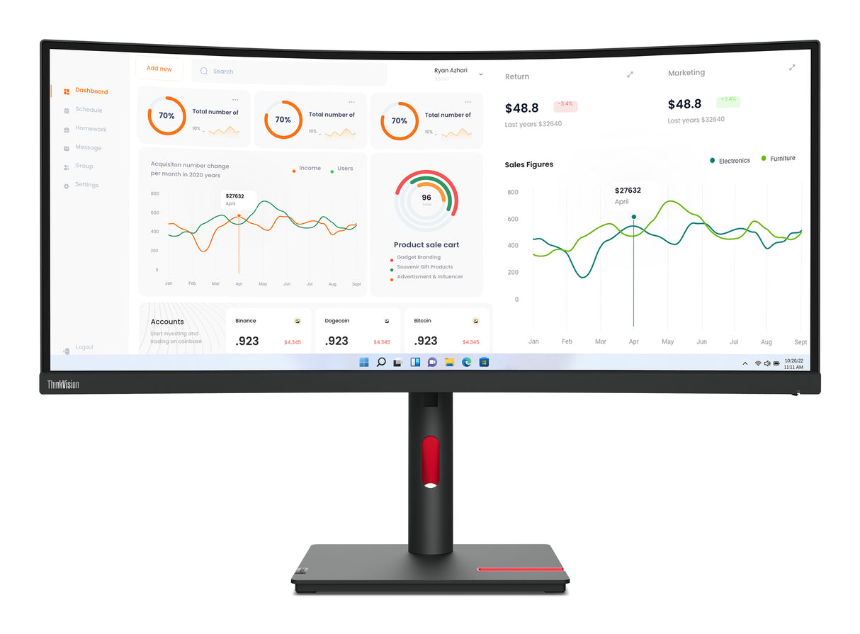 Lenovo ThinkVision T34w-30 LED display 86,4 cm (34") 3440 x 1440 pixel Wide Quad HD Sort