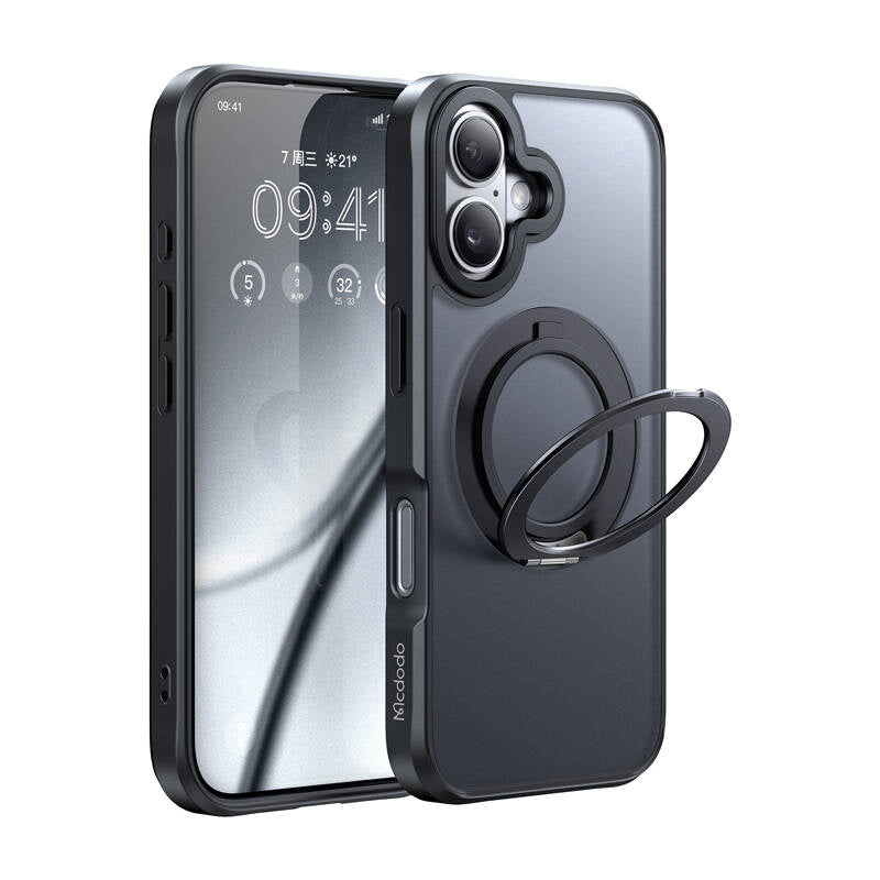 McDodo PC-4931 MagSafe-hylster til iPhone 16 Plus med stand (sort)