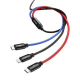 Baseus Tre Primærfarver 3in1 USB-A - mikro USB / Lightning / USB-C 3.5A kabel 1,2 m - sort