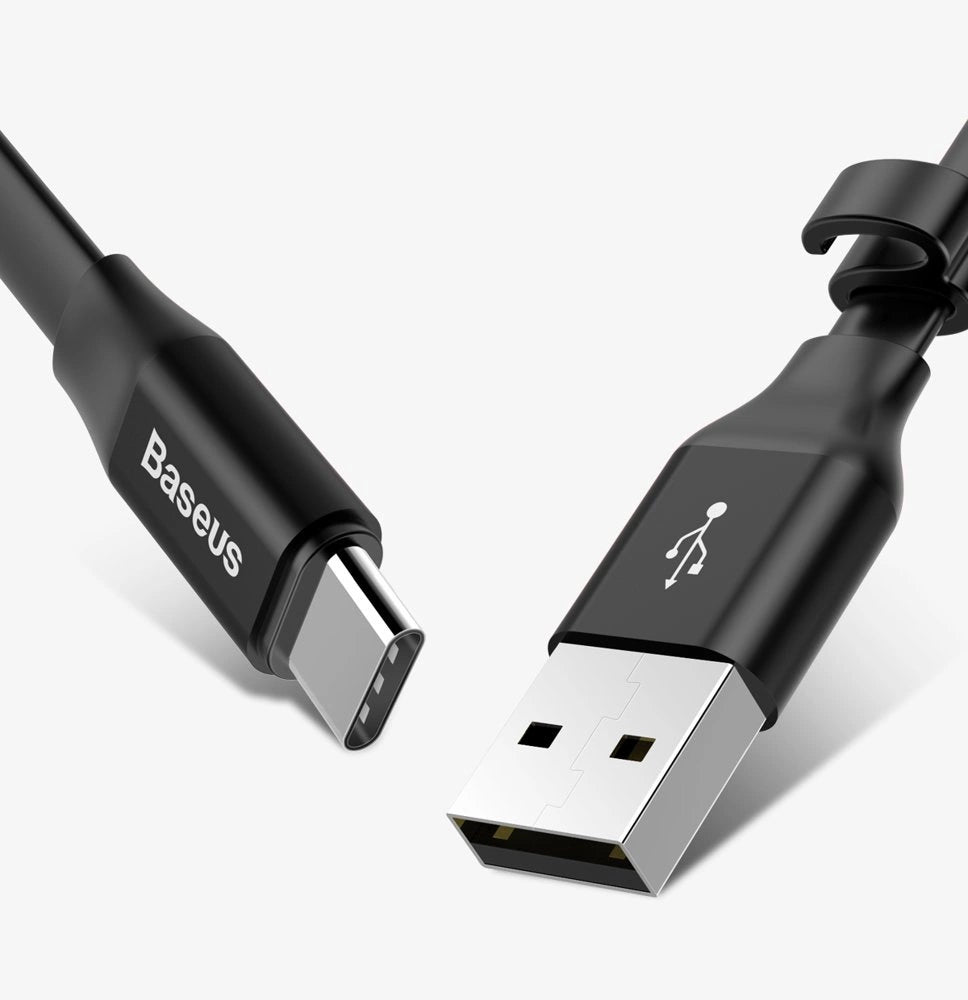 Baseus Nimble flad kabel USB / USB-C kabel med holder 2A 0.23M sort (CATMBJ-01)