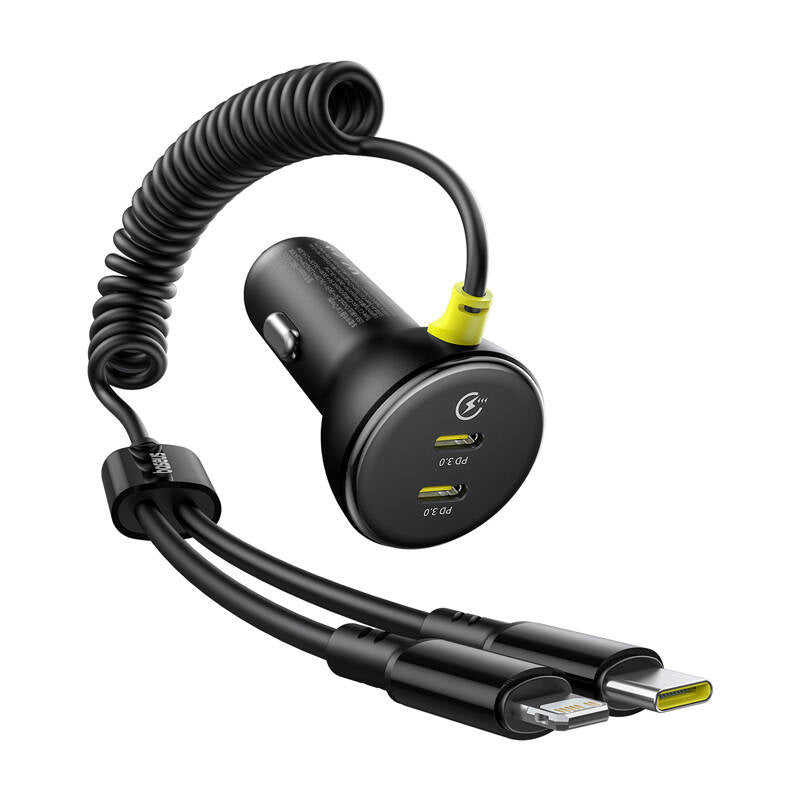60W Baseus USB-C biloplader + Lightning kabel (Sort)