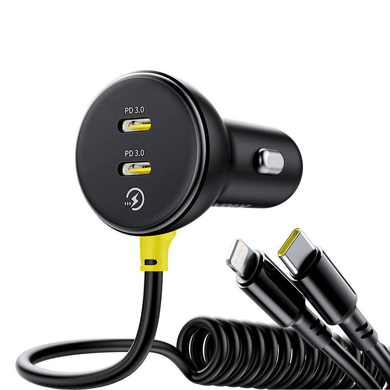 60W Baseus USB-C biloplader + Lightning kabel (Sort)