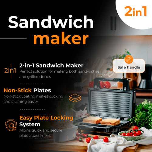 Adler AD 3073 sandwichtoaster 1400 W Sort, Sølv