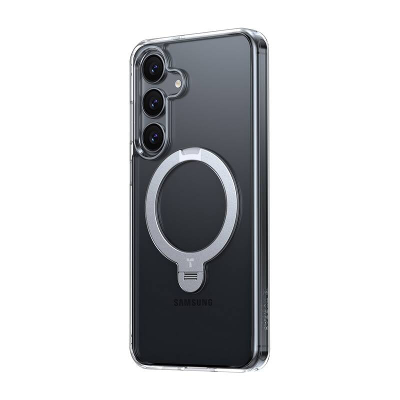 Torras Ostand Spin Series telefonfoder til Samsung S25 (gennemsigtig)