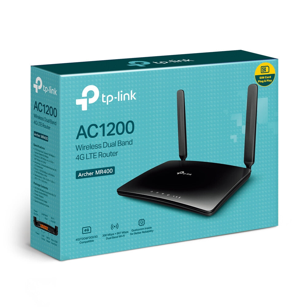 MR400 AC1200 Wireless Dual Band 4G LTE Router | Archer MR400 | 802.11ac | 10/100 Mbit/s | Ethernet LAN (RJ-45) ports 3 | Mesh Support No | MU-MiMO No | 4G