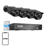 Set med fire IP-kameraer ZOSI C105 WiFi 8MP + optager + HDD 2TB