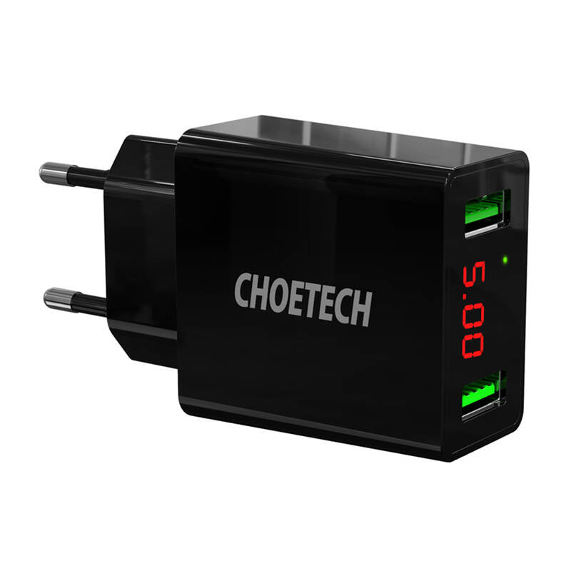 C0028 2*USB-A netværksoplader med display (sort)