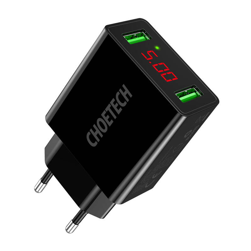 C0028 2*USB-A netværksoplader med display (sort)