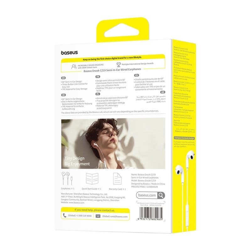 Baseus Encok CZ19 Wired In-Ear Headphones Hvid