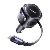 Baseus Enjoyment Max biloplader med USB-C+Lightning-kabler og USB-A+USB-C-porte 90W sort