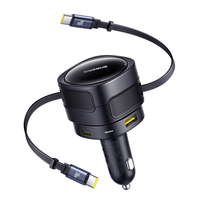 Baseus Enjoyment Max biloplader med USB-C + USB-C-kabler og USB-A + USB-C-porte 90W sort