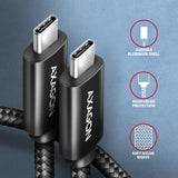 Axagon BUCM2-CM30AB Ladekabel USB-C zu USB-C 2.0, 3 m, PD 240 W 5 A, ALU - Schwarz - 3 Meter langes USB-C zu USB-C Kabel - Daten- und Ladefähig USB-kabel USB 2.0 USB C 0,48 Gbit/sek. Sort