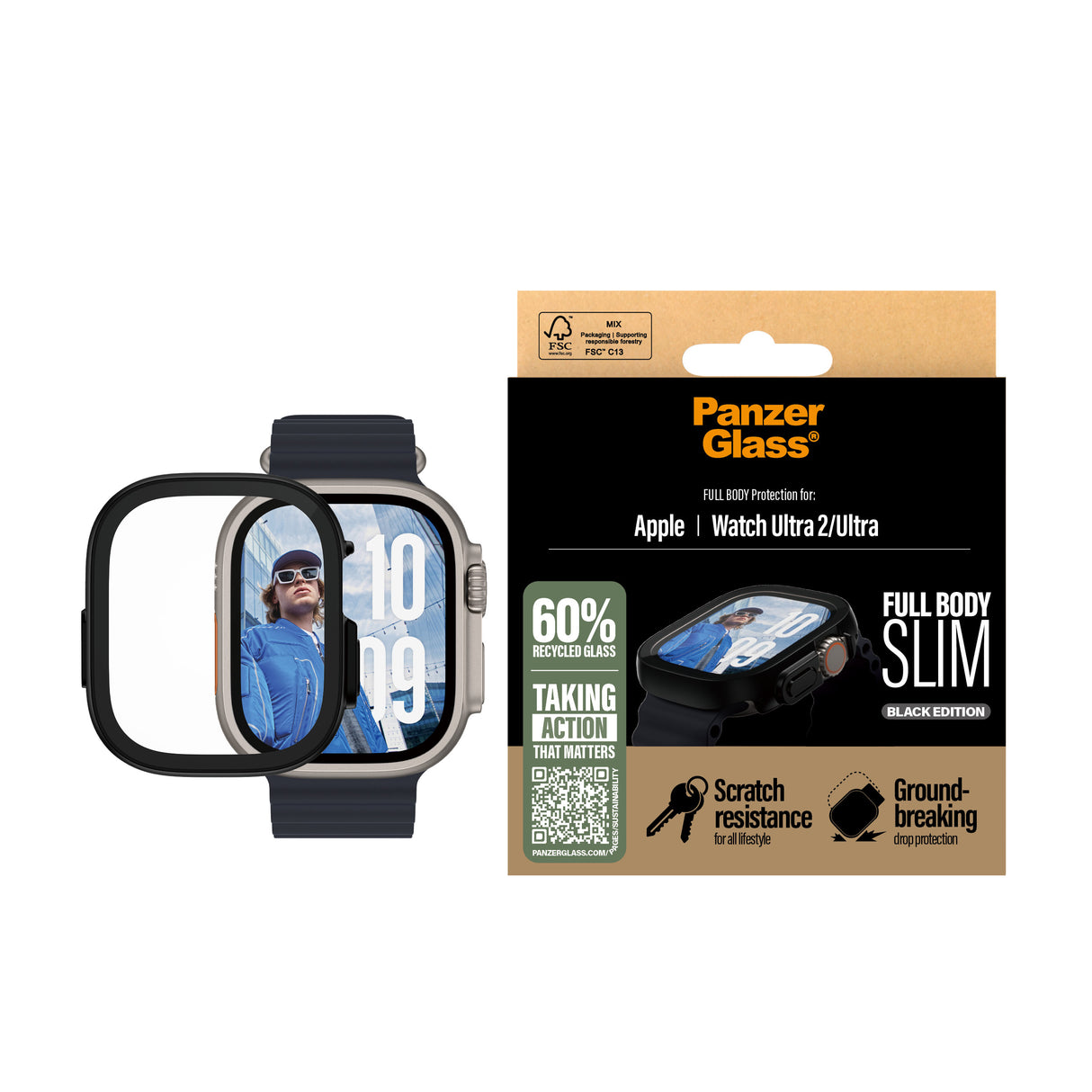 PanzerGlass Apple Watch Ultra 2 49mm - Screen Protector - Snappie Full Body Slim Black