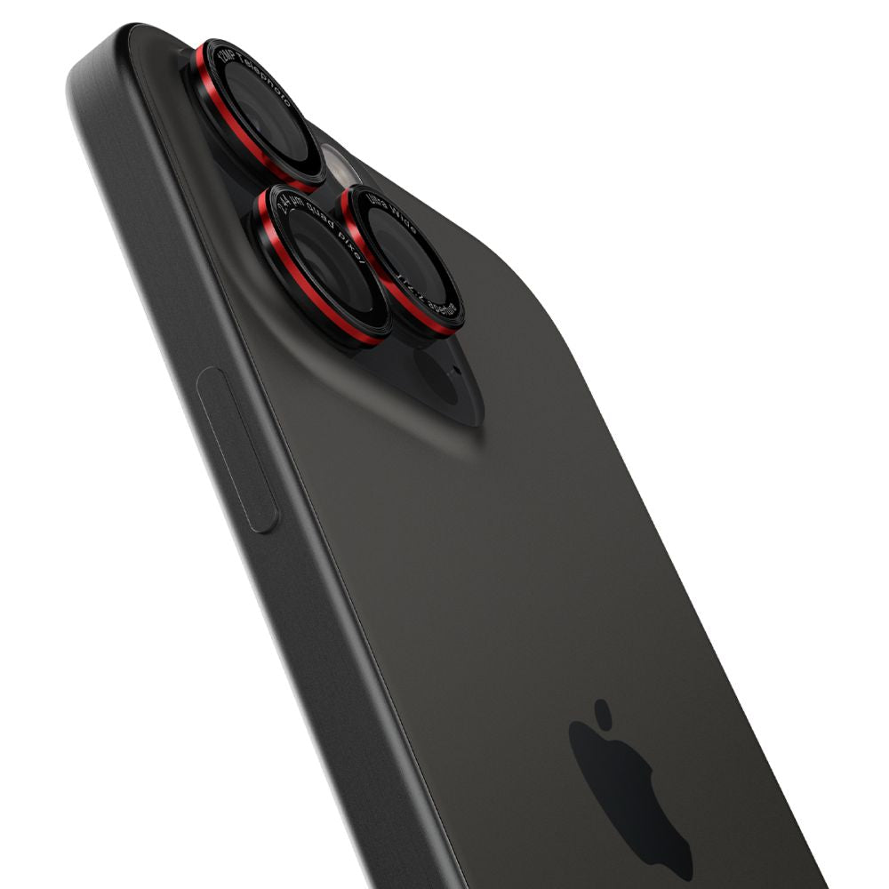 Kamera Beskyttelse Spigen Optik Pro L Series Glas.Tr ”Ez Fit” Kamera Beskyttelse 2 Pack Iphone 14 Pro / Max / 15 Pro / Max / 16 Pro / 16 Max / 17 Pro / 17 Max Sort/Rød