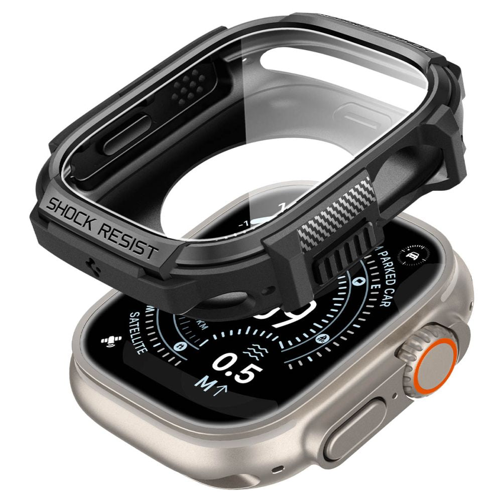 Spigen Rugged Armor & Hærdet Glas Til Apple Watch Ultra 1 / 2 / 3 / 4 (49 Mm) Matsort