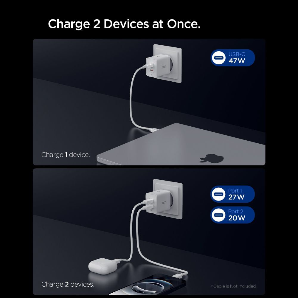 Spigen Essential Ee472 Eu 2 Ports Netværksopladder 47 W Hvid