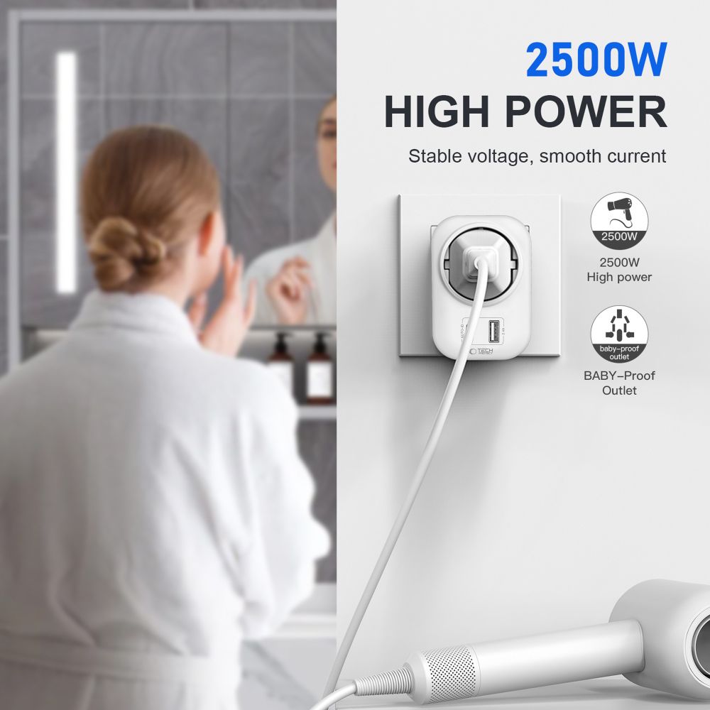Tech Protect Ta100 Rejseadapter Usa Til Eu Hvid