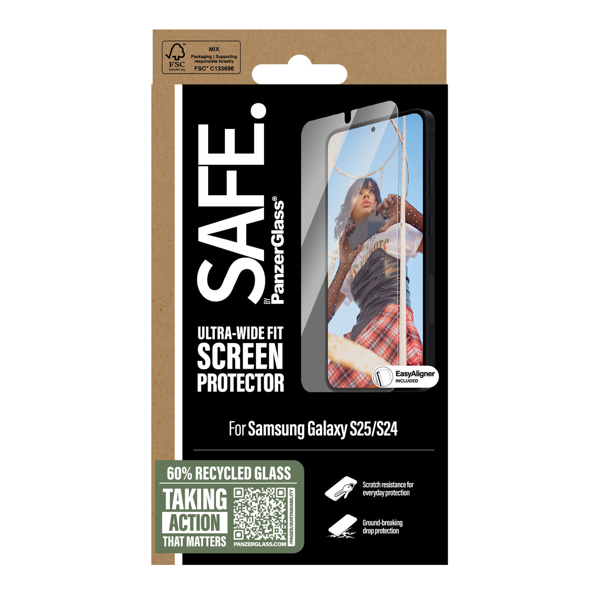 PanzerGlass SAFE. by ® Skærmbeskyttelse Samsung Galaxy S25 | S24 | Ultra-Wide Fit m. Aligner