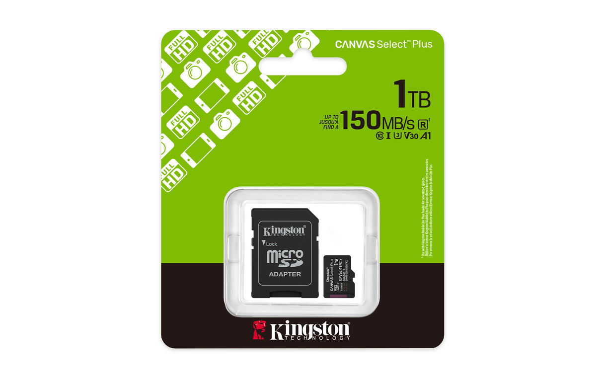 Kingston Technology 1 TB microSDXC Canvas Select Plus Gen3 150 MB/s A1-kort + adapter