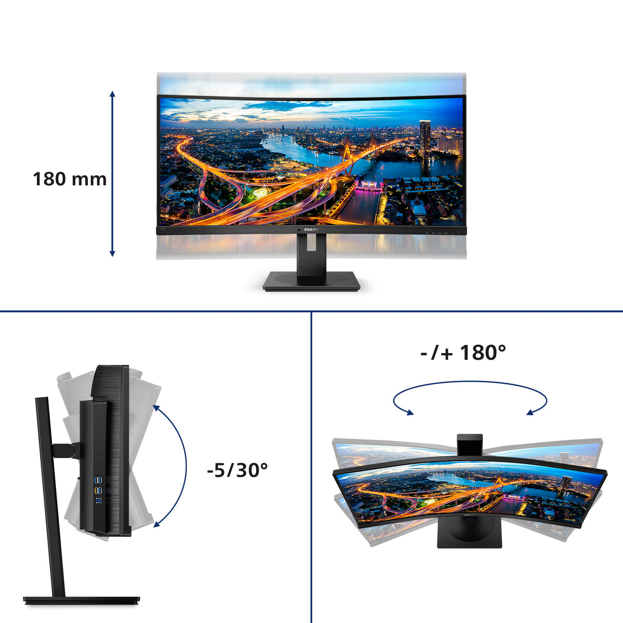 Philips B Line 345B1C/00 computerskærm 86,4 cm (34") 3440 x 1440 pixel Quad HD LCD Sort
