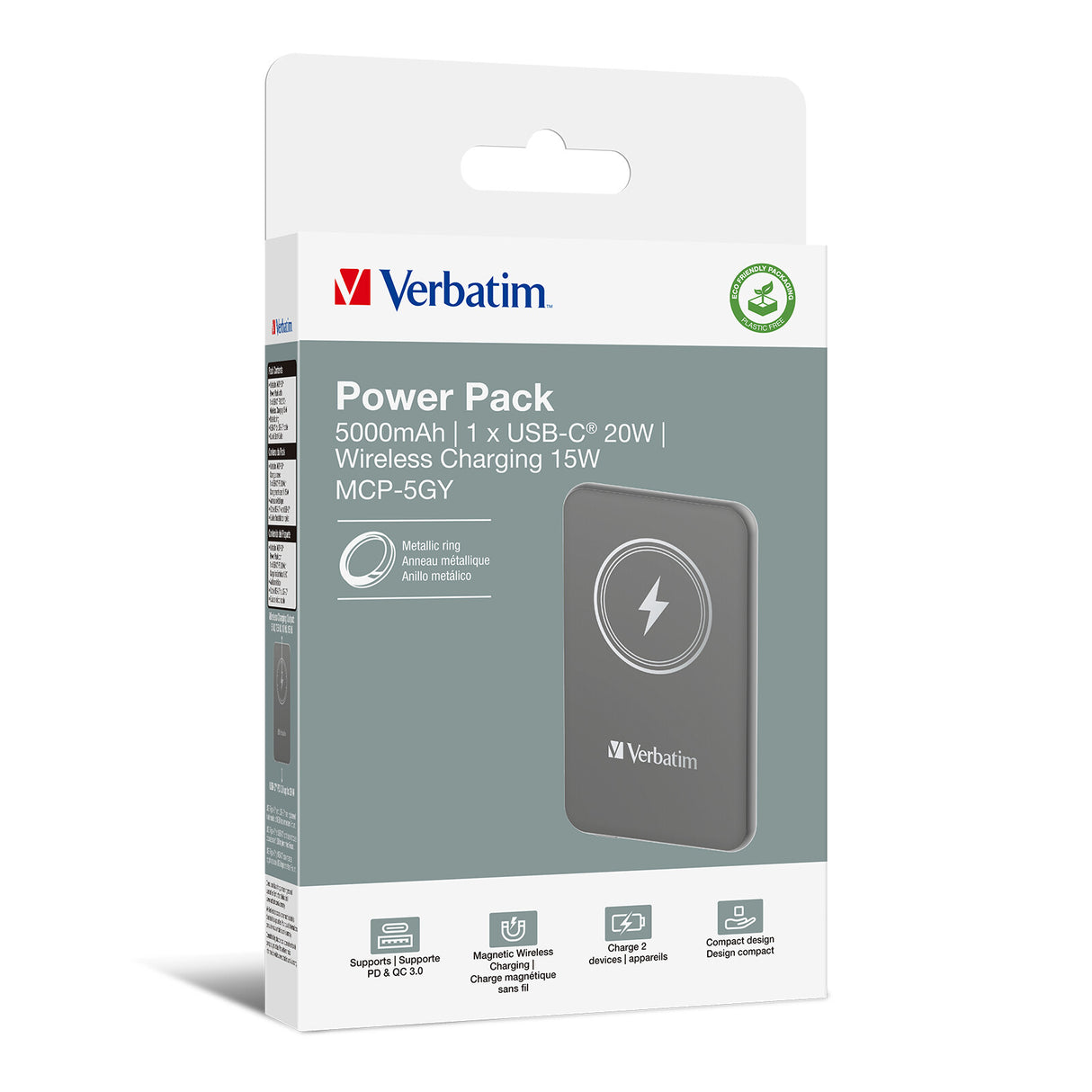 Verbatim Charge 'n' Go Lithium polymer (LiPo) 5000 mAh Trådløs opladning Grå