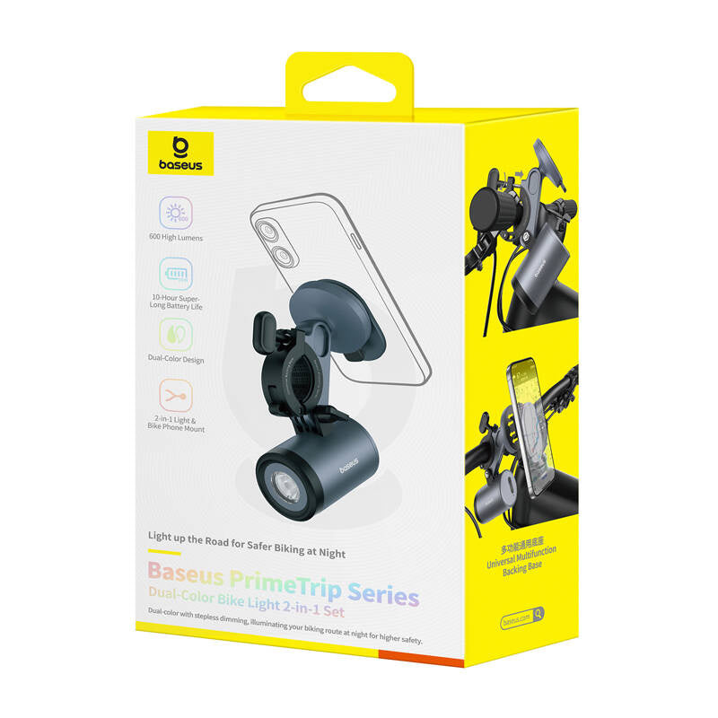 Baseus PrimeTrip 2-i-1-cykelstativ, telefonholder + lommelygte (sort)