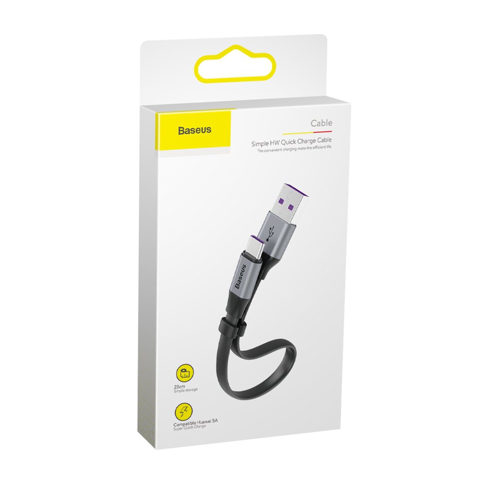 Baseus Simple flad kabel USB kabel / USB Type C SuperCharge 5A 40W Quick Charge 3.0 QC 3.0 23cm grå (CATMBJ-BG1)