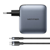 Ventilationsladning 3x USB-C, 1x USB-A, (100W/100W/30W/30W) (grå) med USB-C til USB-C-kabel (1m) (sort)