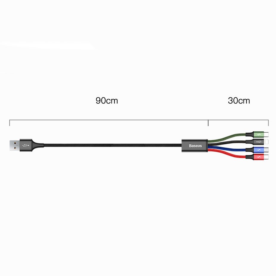 Baseus cable USB 4in1 2x Lightning / USB Type C / micro USB cable in nylon braid 3.5A 1.2m black (CA1T4-A01)