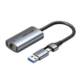 Adapter Vention USB-A + USB-C til Gigabit Ethernet 0,15 m