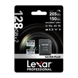 Sæt af 2 Lexar High-Performance Silver Plus microSDXC 2x128GB hukommelseskort + adapter