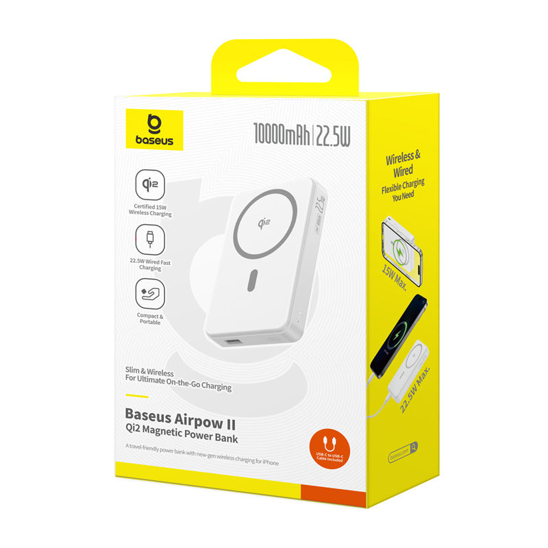 Baseus Airpow2 Qi2 magnetisk powerbank 10000mAh 22.5W (hvid)