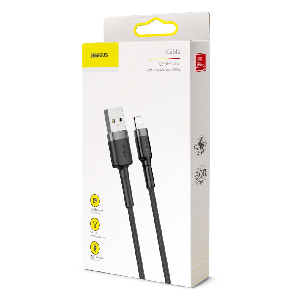 Baseus Cafule USB-A / Lightning 2A QC 3.0 kabel 3 m - sort og grå