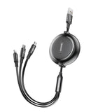 Baseus Golden Loop 3in1 extendable cable USB - micro USB / Lightning / USB-C 3.5A 35cm - 120cm black (CAMLT-JH01)