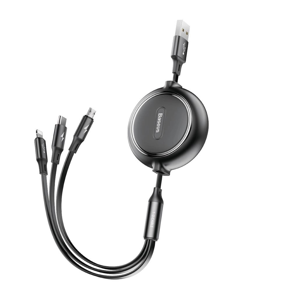 Baseus Golden Loop 3in1 forlænget kabel USB - micro USB / Lightning / USB-C 3.5A 35cm - 120cm sort (CAMLT-JH01)