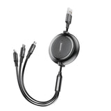 Baseus Golden Loop 3in1 forlænget kabel USB - micro USB / Lightning / USB-C 3.5A 35cm - 120cm sort (CAMLT-JH01)