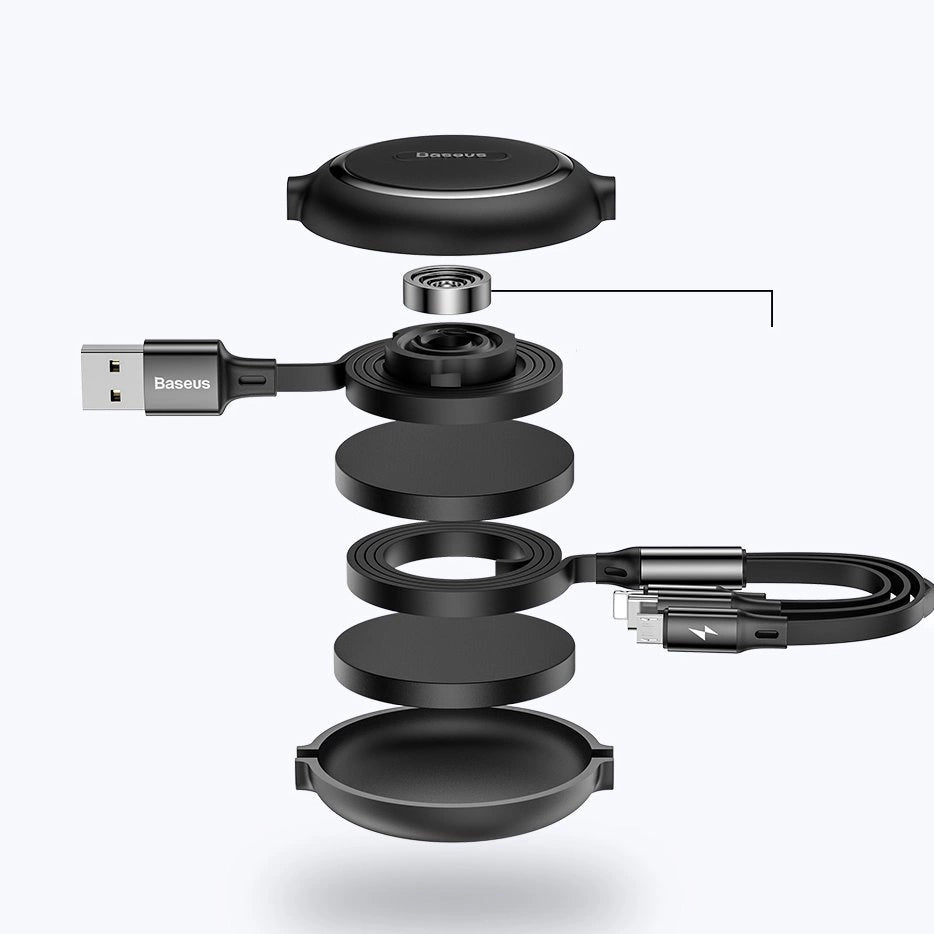 Baseus Golden Loop 3in1 forlænget kabel USB - micro USB / Lightning / USB-C 3.5A 35cm - 120cm sort (CAMLT-JH01)