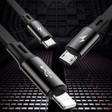 Baseus Golden Loop 3in1 forlænget kabel USB - micro USB / Lightning / USB-C 3.5A 35cm - 120cm sort (CAMLT-JH01)